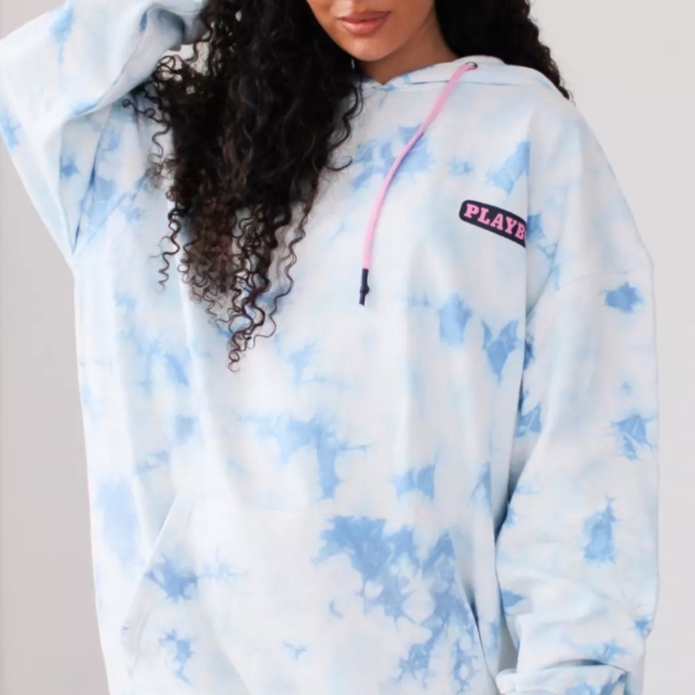 Playboy x misguided blue tie dye hoodie.